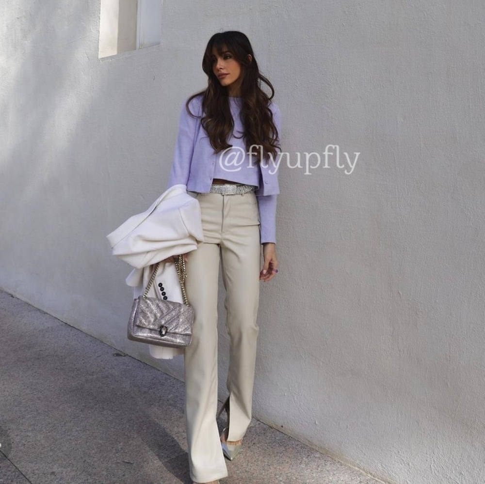 Zara * Faux Leather Cream Pants Slit - Picture 5 of 16